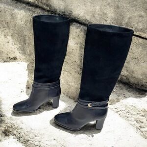 NWOT Ann Taylor Leather & Suede Pull On Knee High Boots